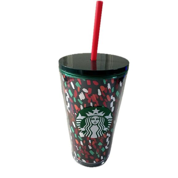 NWT Starbucks 2019 Holiday Confetti Cold Cup Acrylic Tumbler Lid Straw 16oz - Picture 1 of 5